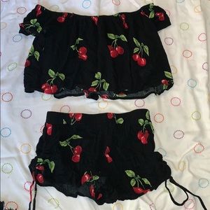Cherry short set. Top & bottom